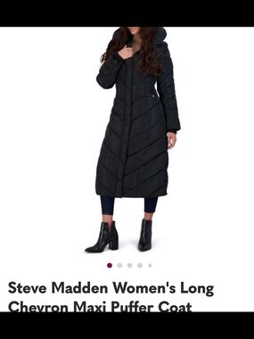 Steve Madden Long Chevron Maxi Puffer Coats